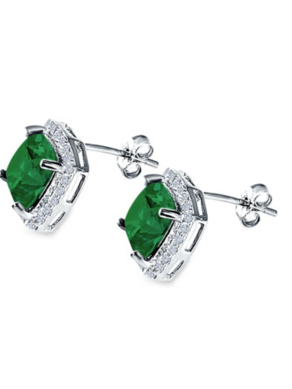 NEW Cushion Cut Stud Earrings Simulated Green Emerald CZ